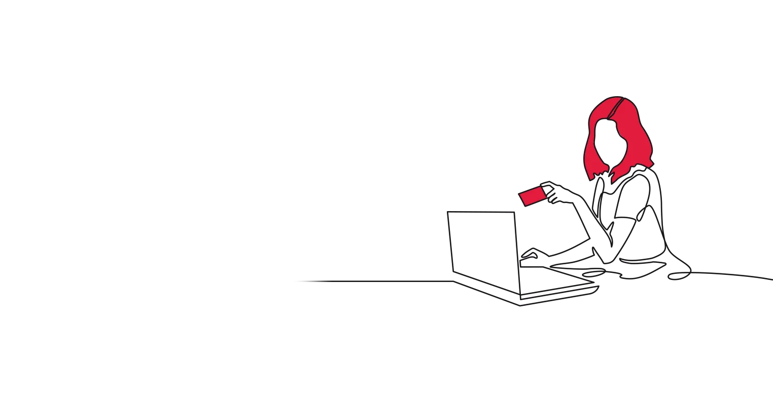 Illustration of a woman using a laptop and holding a bank card