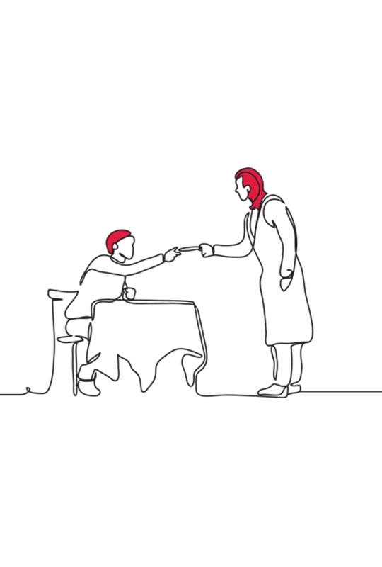 Illustration of someone at a table being handed something by another person