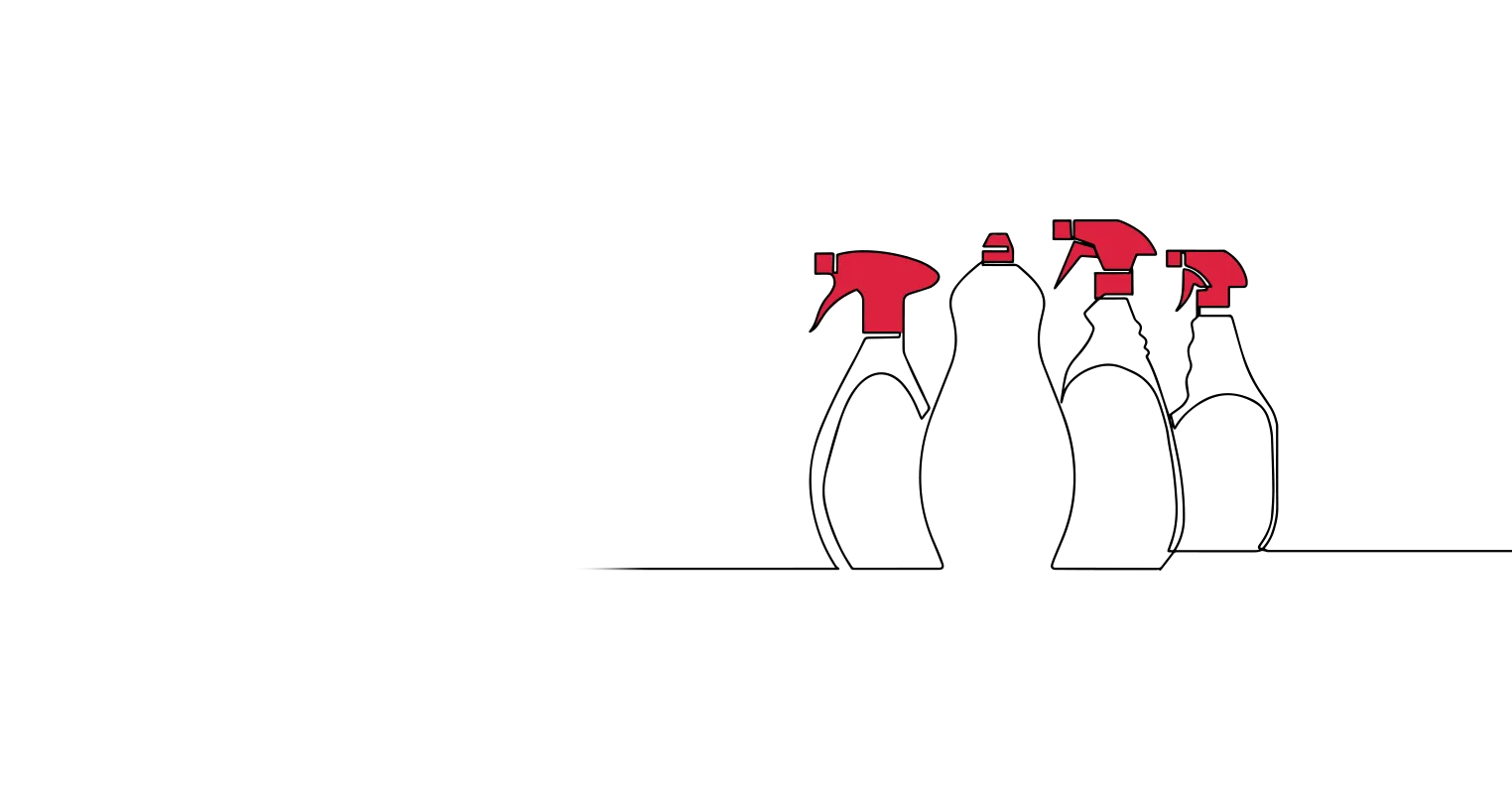 Illustration of a four different plastic packaged cleaning products
