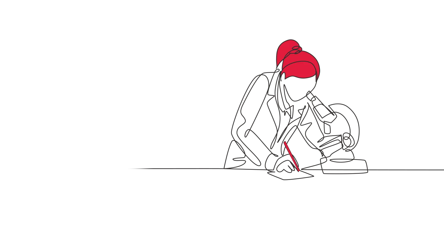 Illustration of a woman looking into a microscope while taking notes