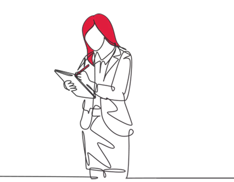 Illustration of a woman writing something into a document