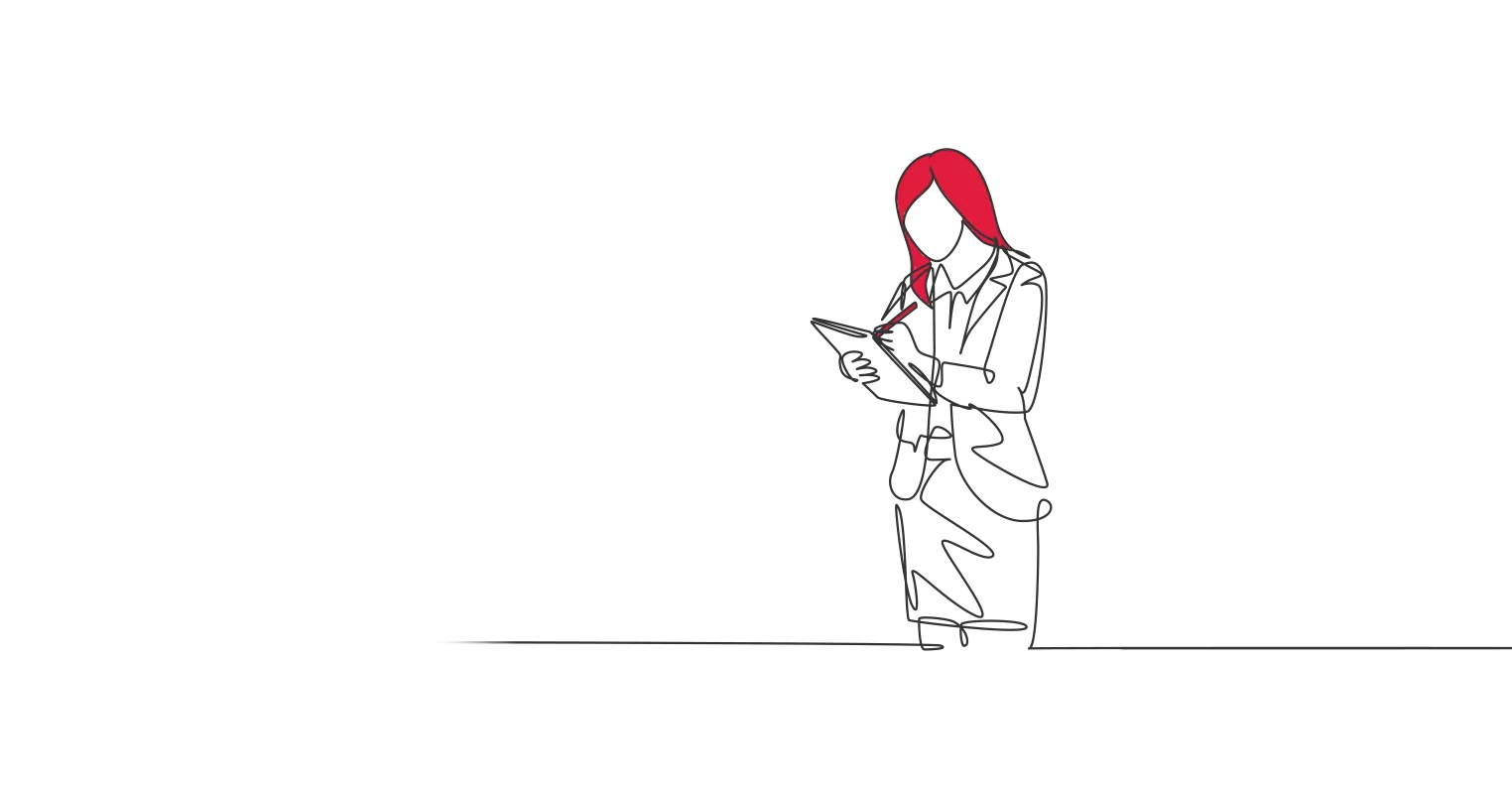 illustration of a woman holding a piece of paper and a red pen
