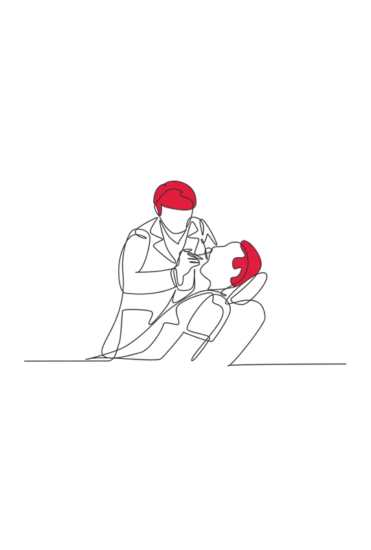 Illustration of a dentist carrying out a procedure on a reclining patient