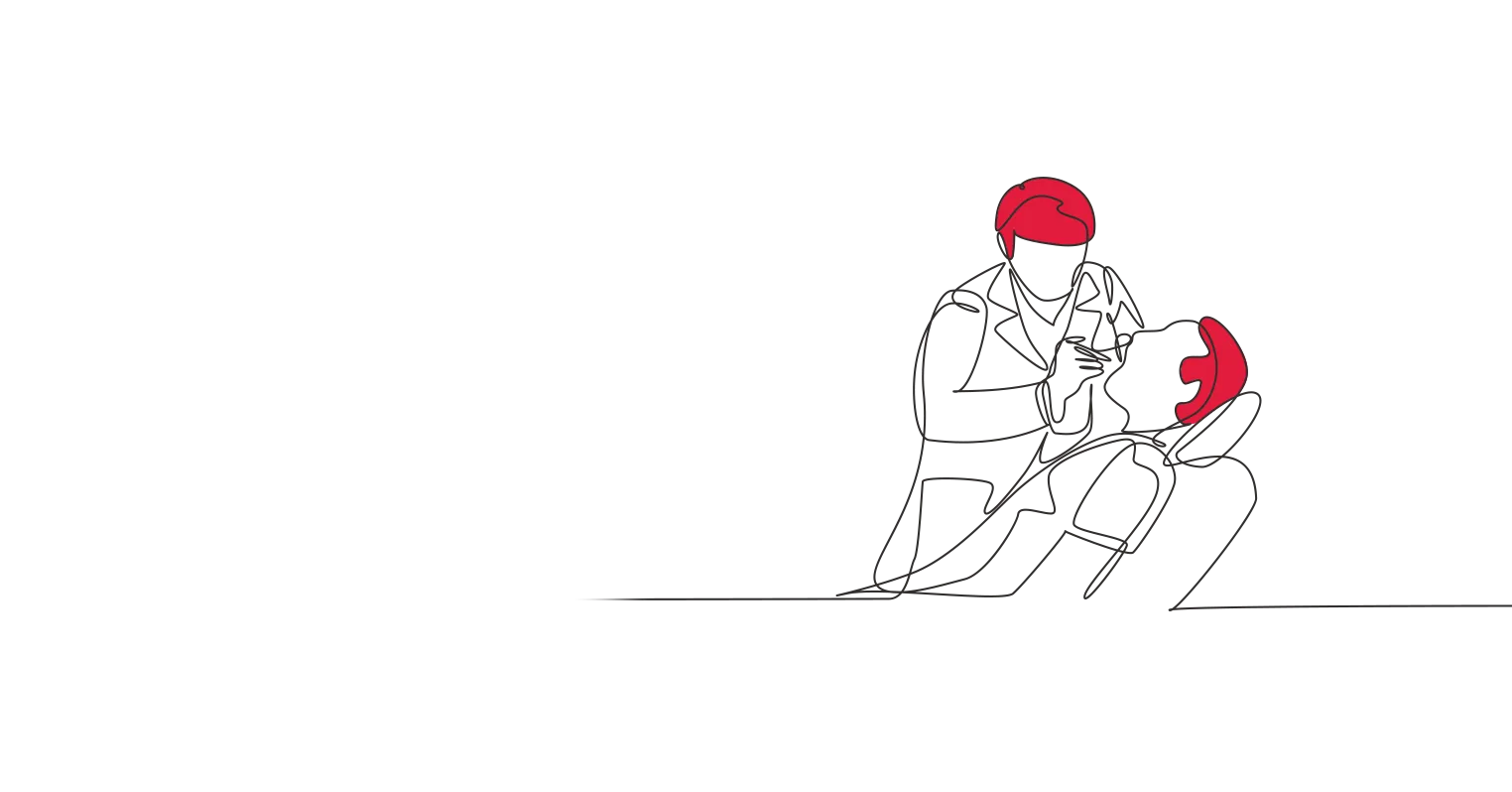 Illustration of a dentist carrying out a procedure on a reclining patient