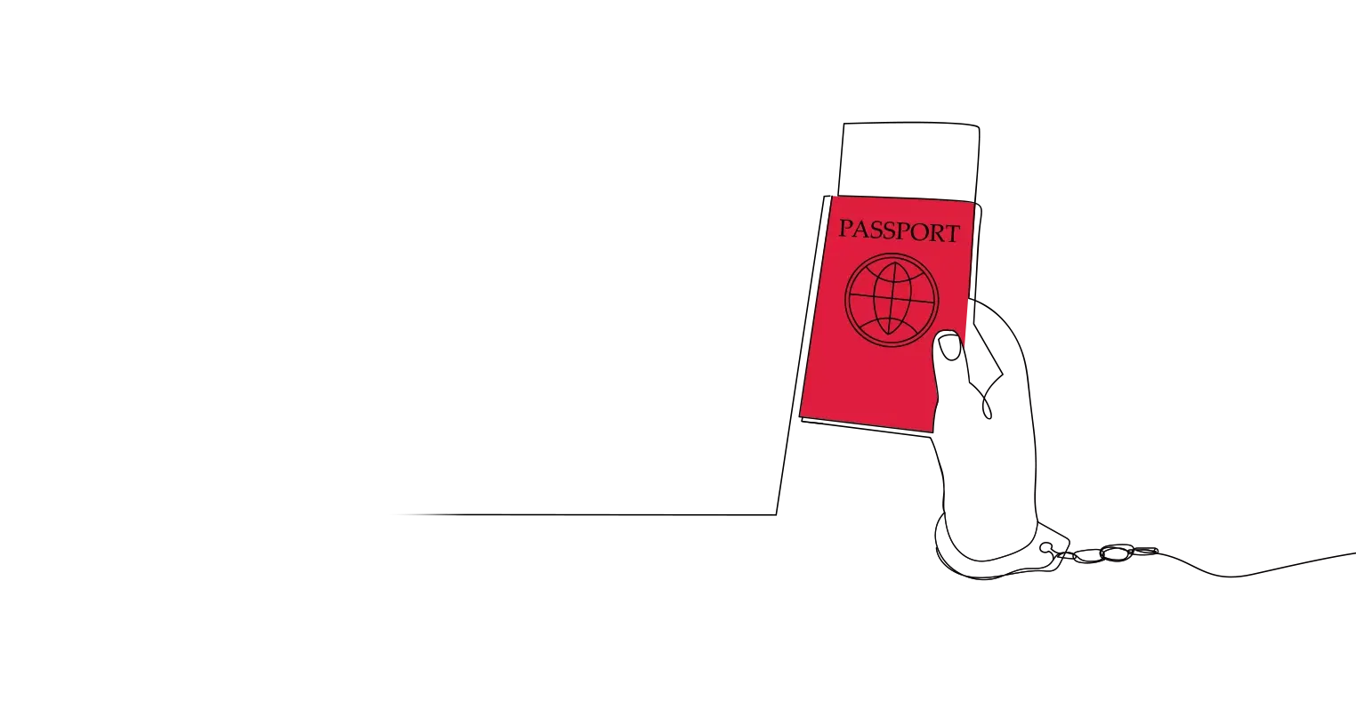 Illustration of a hand holding a red passport