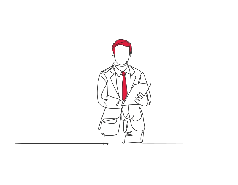 An illustration of a man in a red tie holding a document