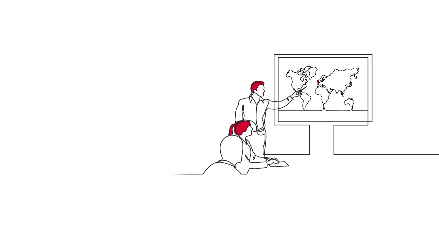 An illustration of a man making a presentation to two seated people