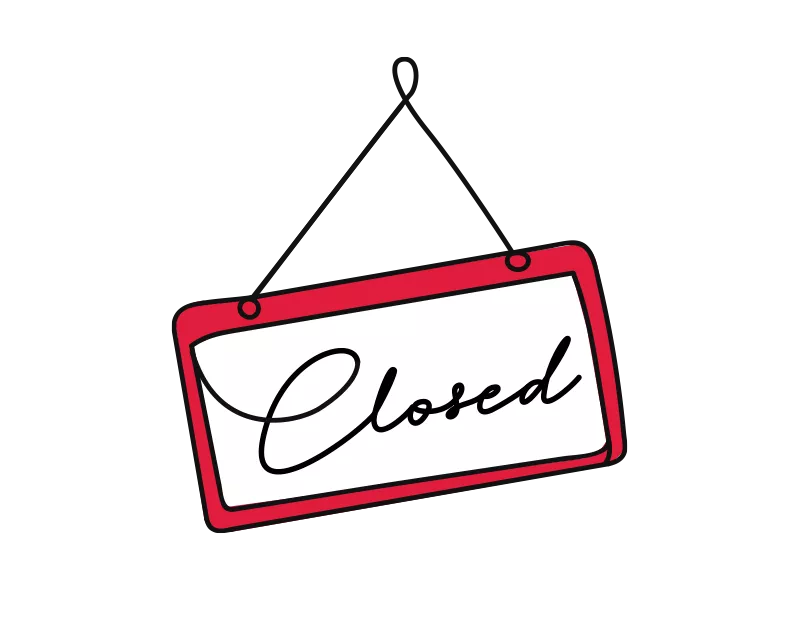 An illustration of a 'closed' sign hanging from a string