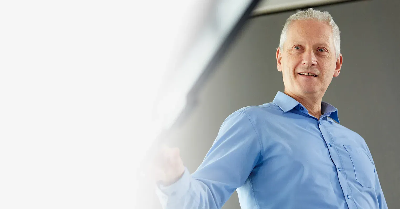 A man wearing a blue shirt