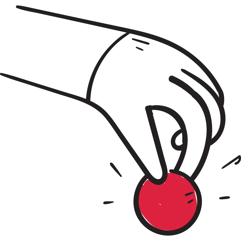 An illustration of a hand holding a red coin