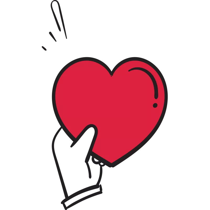 An illustration of a hand holding a large red heart shape