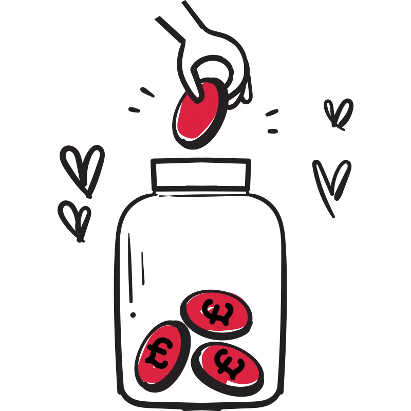 An illustration of a hand dropping a pound coin into a jar