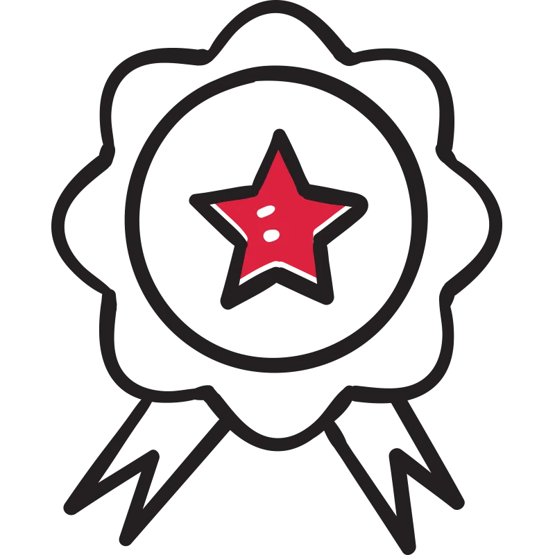 An illustration of a rosette with a red star in the middle