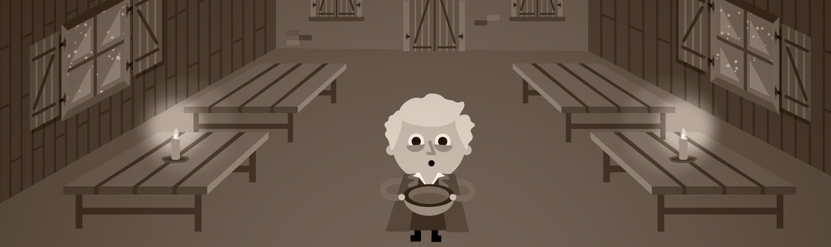 A gif showing an Oliver Twist character saying 'please sir, can I have some more' before a Rishi Sunak character, surrounded by other Conservative figures, says 'more taxes'.