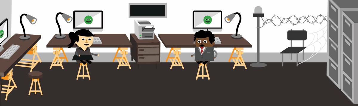 A gif of a cartoon character opening a filing cabinet and being knocked down by a comically long drawer, he then redacts a document, delivering it to someone who throws it straight in the bin