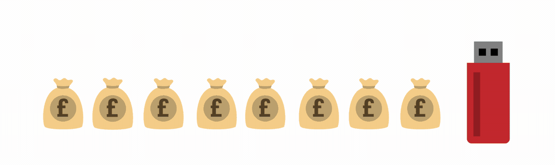 A gif showing various bags of money disapperaring into a USB stick that a man then carries down the street before being robbed