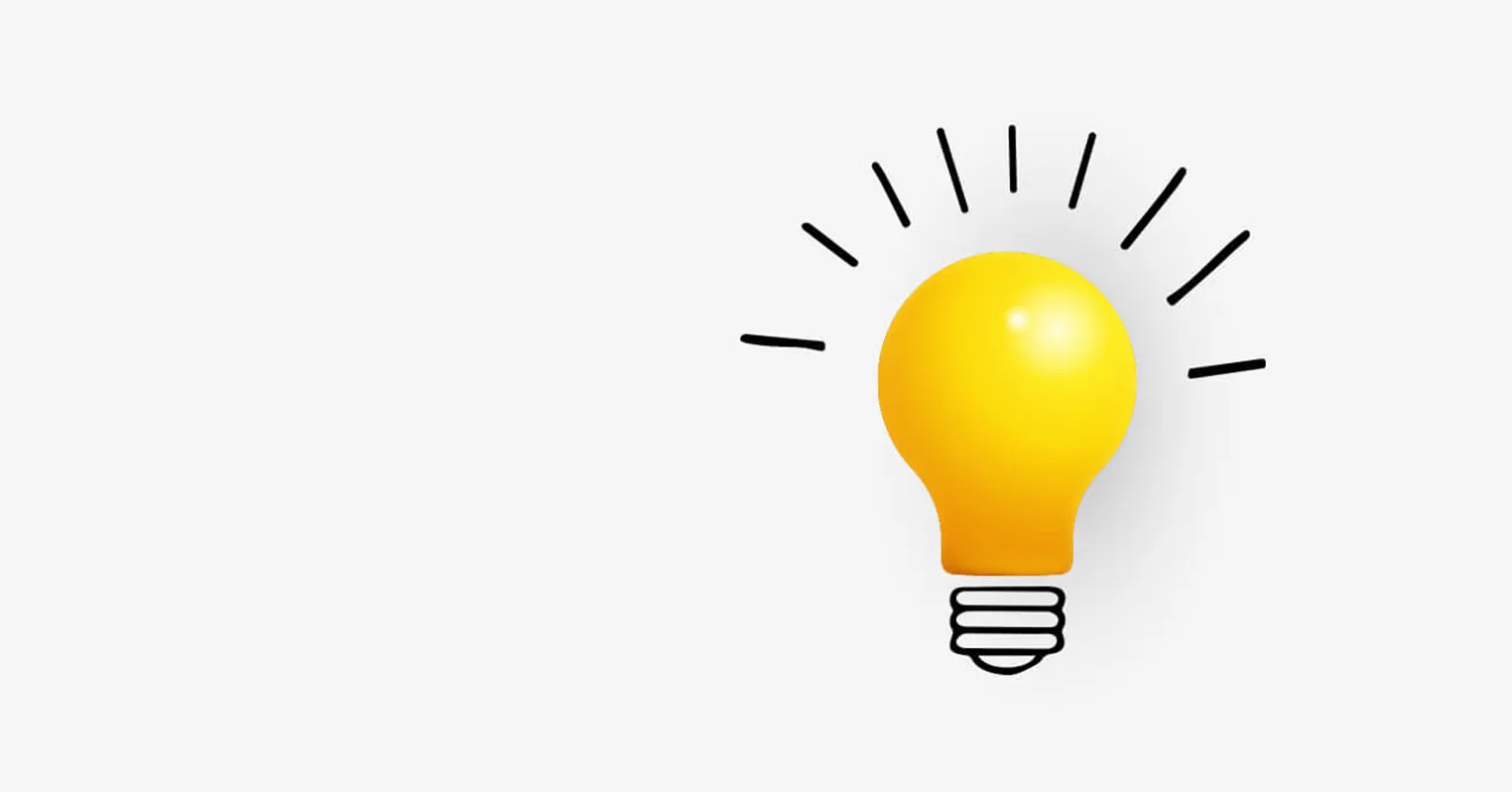 An illustration of a lightbulb with rays coming off it depicting a bright idea