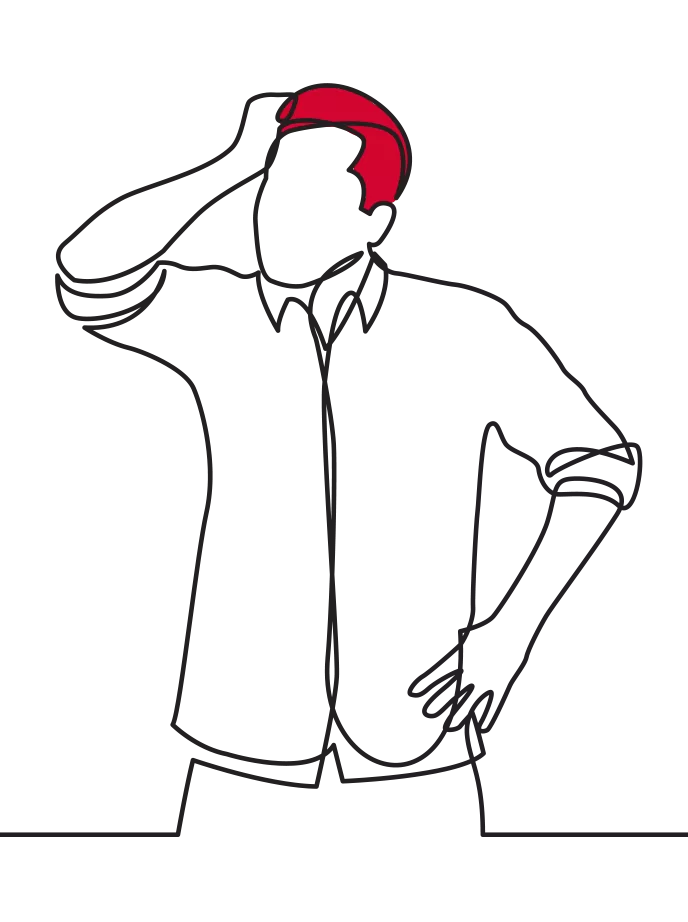 an illustration of a man with one hand on his hip and another on his head in a pose of confusion