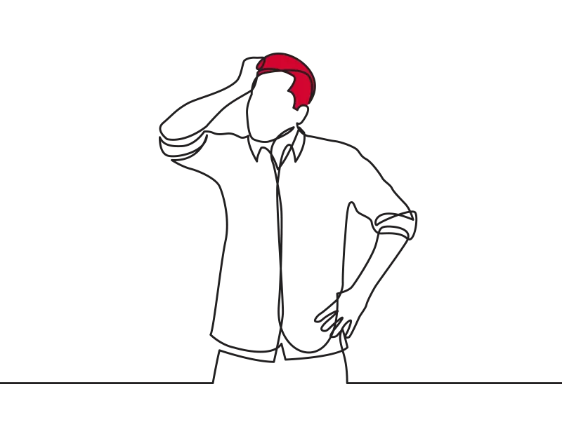an illustration of a man with one hand on his hip and another on his head in a pose of confusion