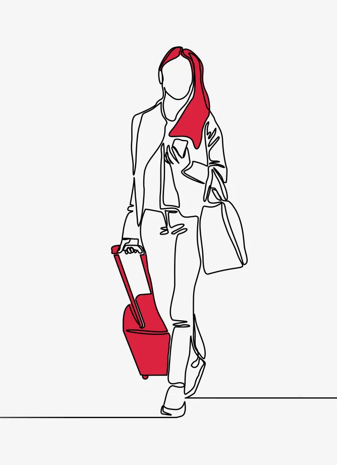 illustration of a woman pulling a small suitcase behind her