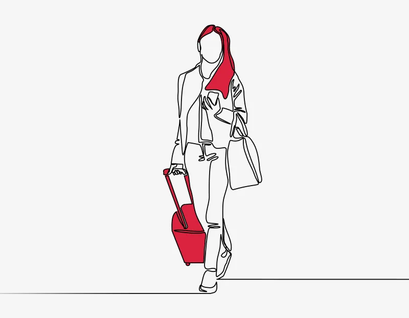 Illustration of a woman pulling a small suitcase behind her