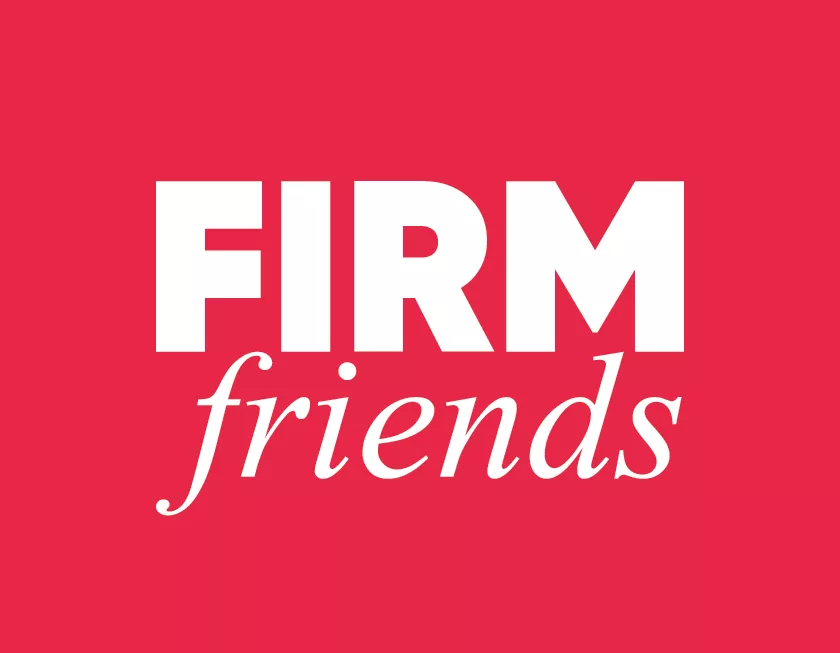 Firm Friends title in white lettering on a red background