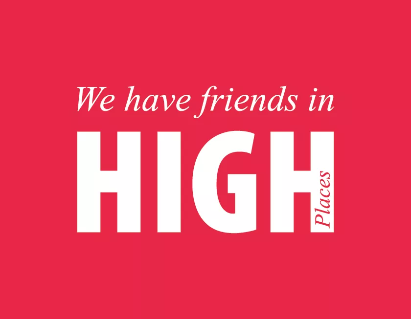 Text saying 'we have friends in high places' in white text on a red background