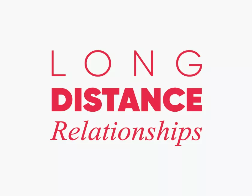 Red text saying 'long distance relationships' on a white background