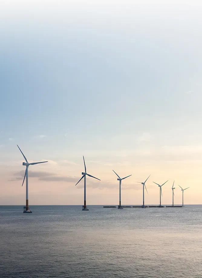 Seven wind turbines out at sea