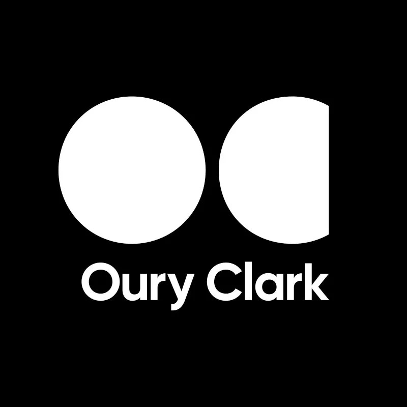 Oury Clark logo in black and white