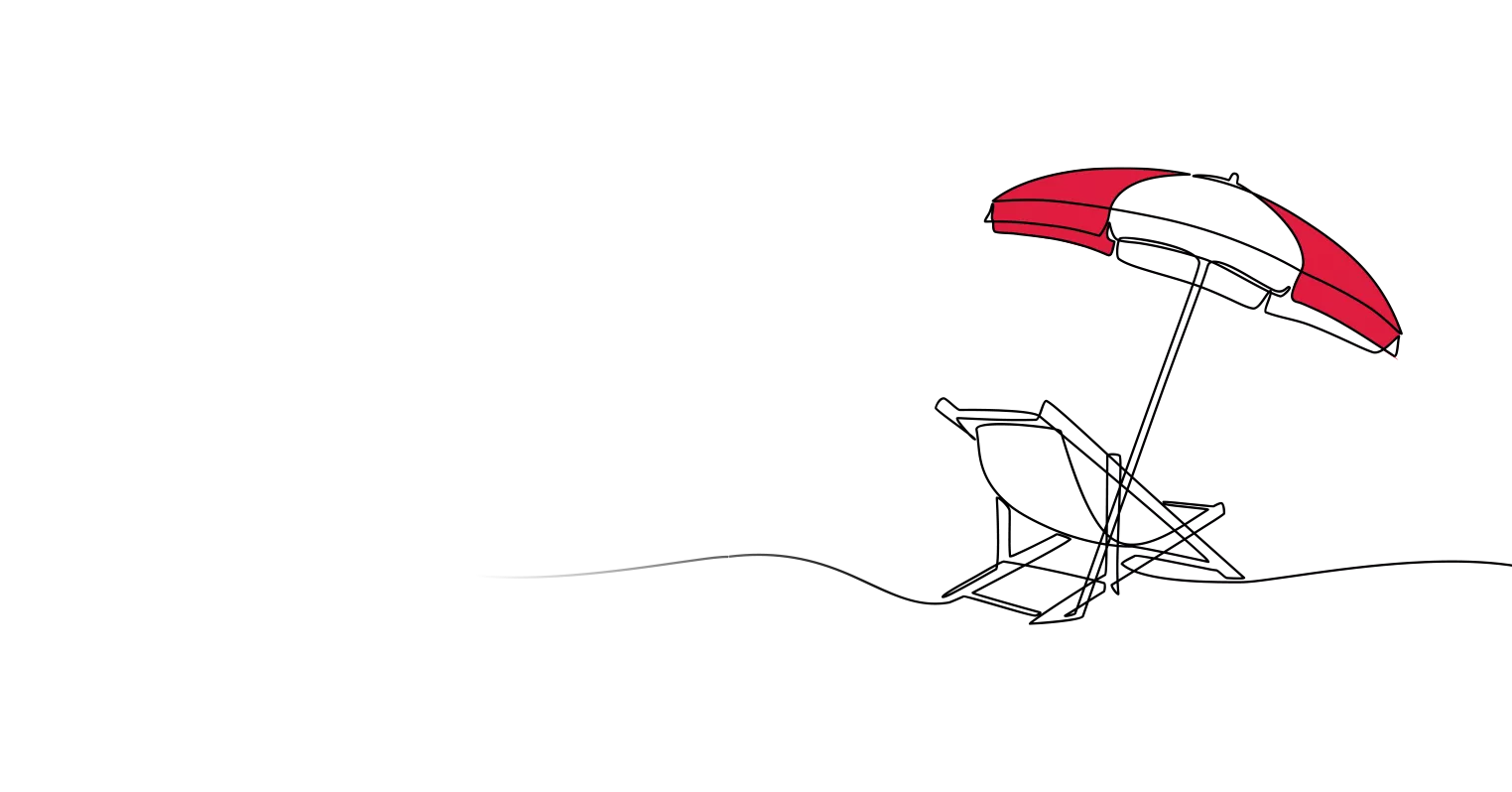 illustration of deckchair with red and white beach umbrella