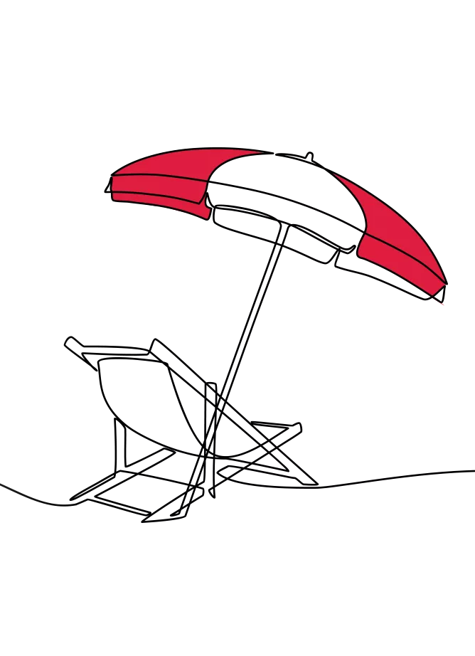 illustration of deckchair with red and white beach umbrella