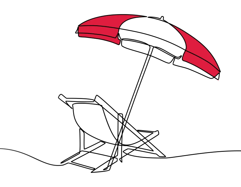 illustration of deckchair with red and white beach umbrella