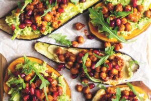 Zoete aardappel- en auberginetoast