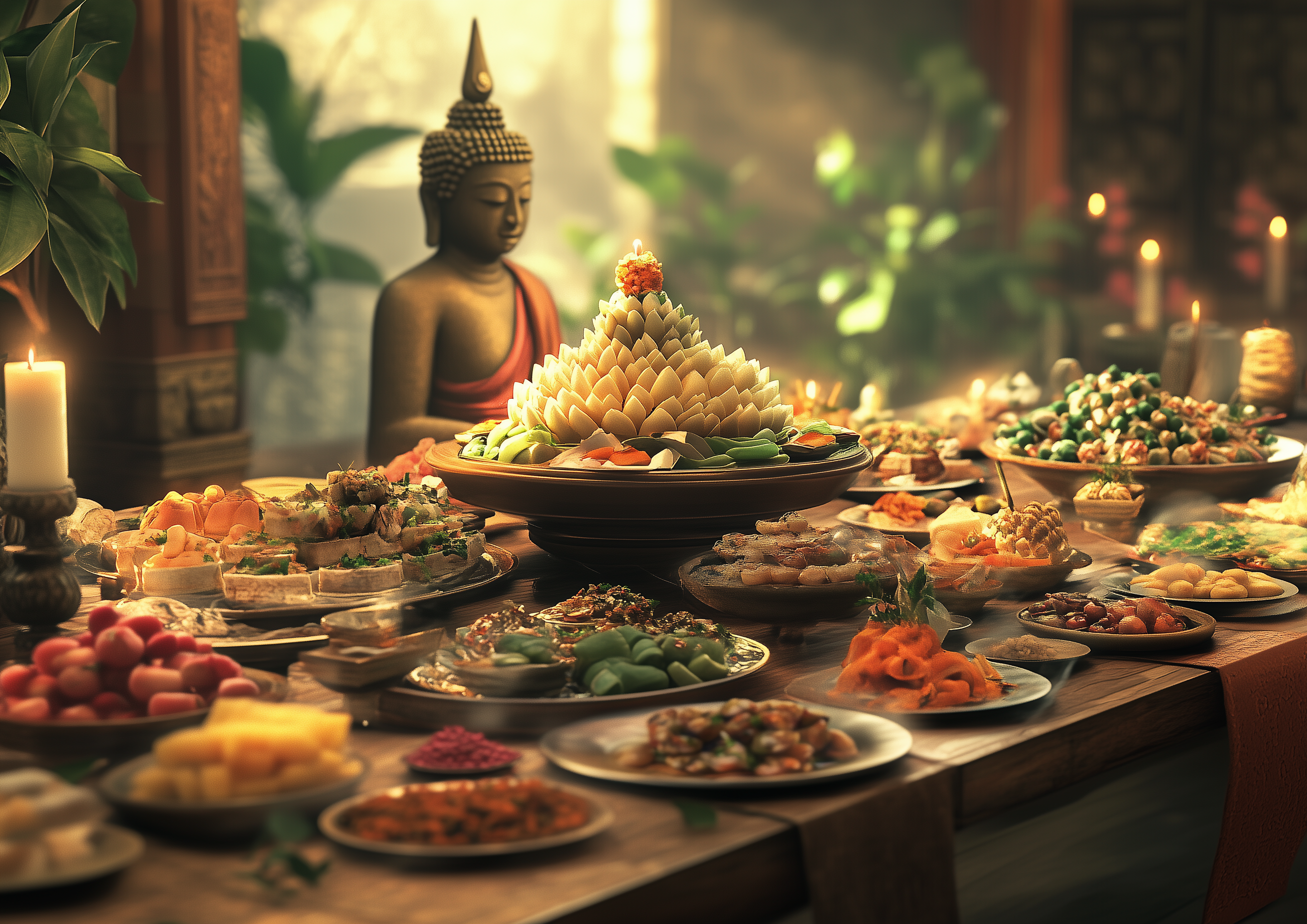 vega en vegan gerechten voor Boeddhistische feestdag Wesak vind je op vegetariers.nl