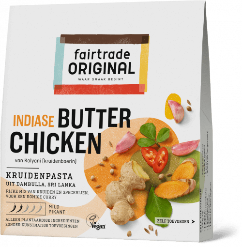 vegetarische butter chicken van jackfruit maakj je met deze kruidenpasta van Fairtrade Original
