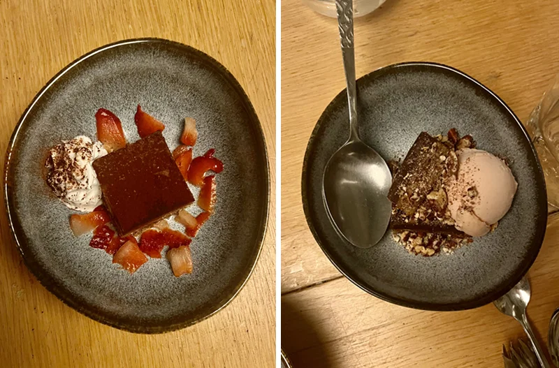 Twee van de drie vegan desserts die wij proefden bij restaurant Hagedis