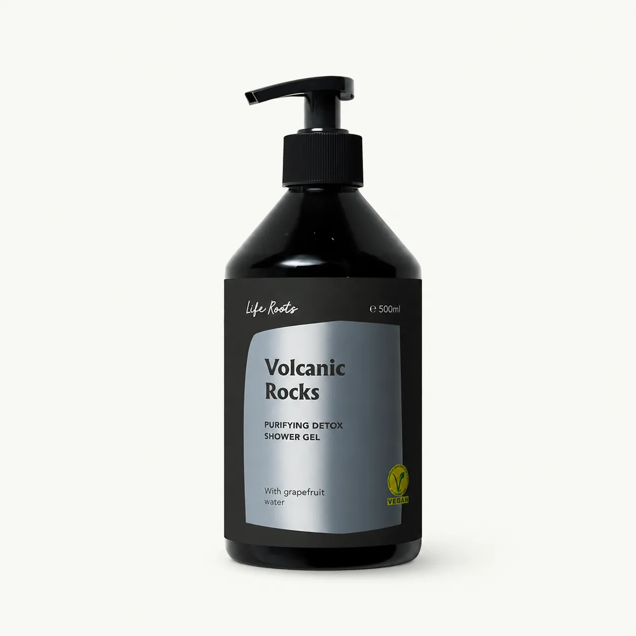 Life Roots Volcanic Shower Gel, vegan cosmetica met V-Label keurmerk